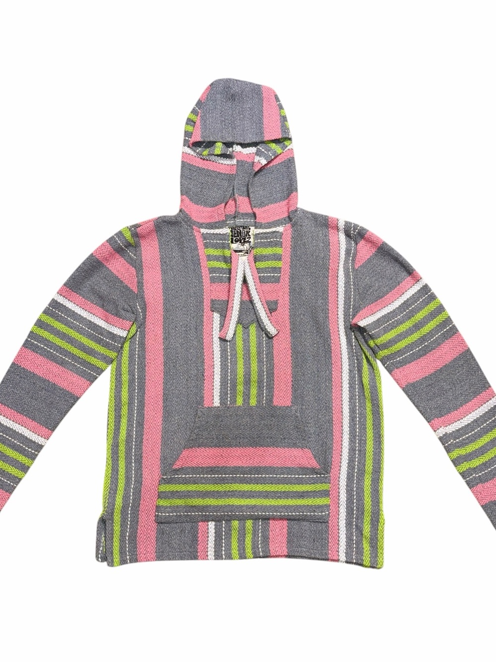 Original Senor Lopez Baja Hoodie Women’s M Gray Pink Green Striped